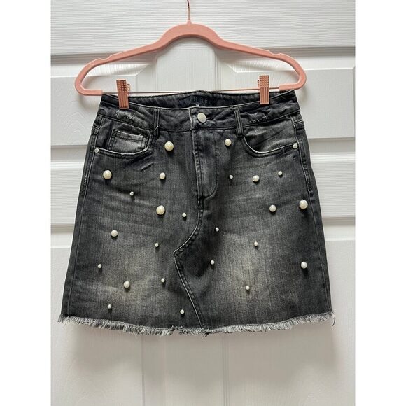 Tinsel Denim Skirt w. Pearls Sz 26 - Picture 1 of 3